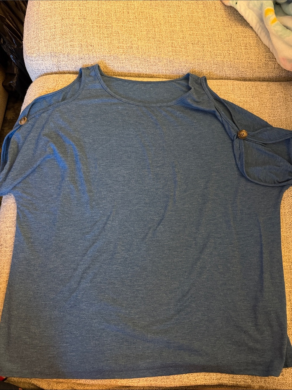 Women's Blue Short Sleeve Button-Shoulder Tee
